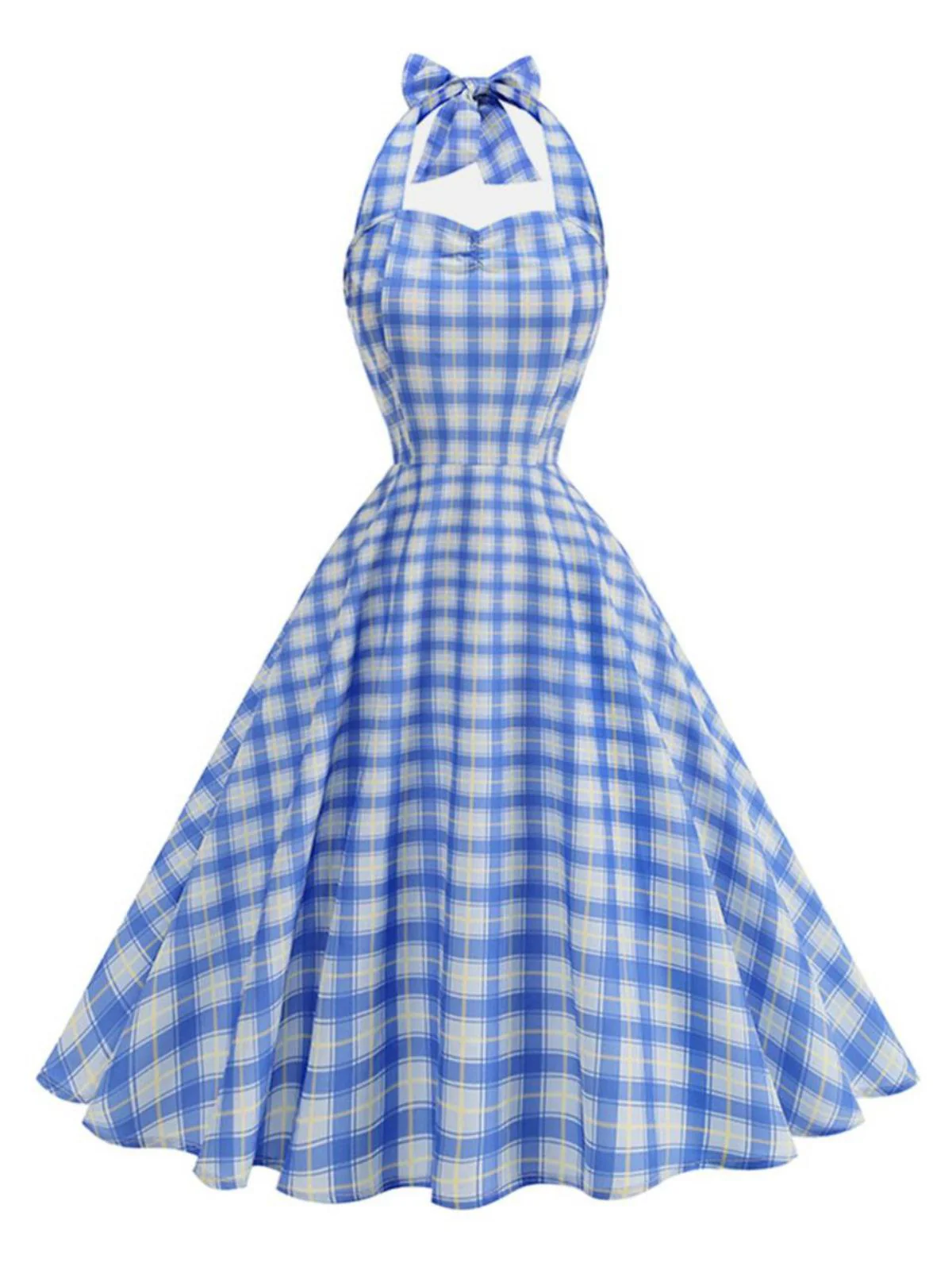1950s Plaid Halter Sweetheart Neck Dress - Image 2