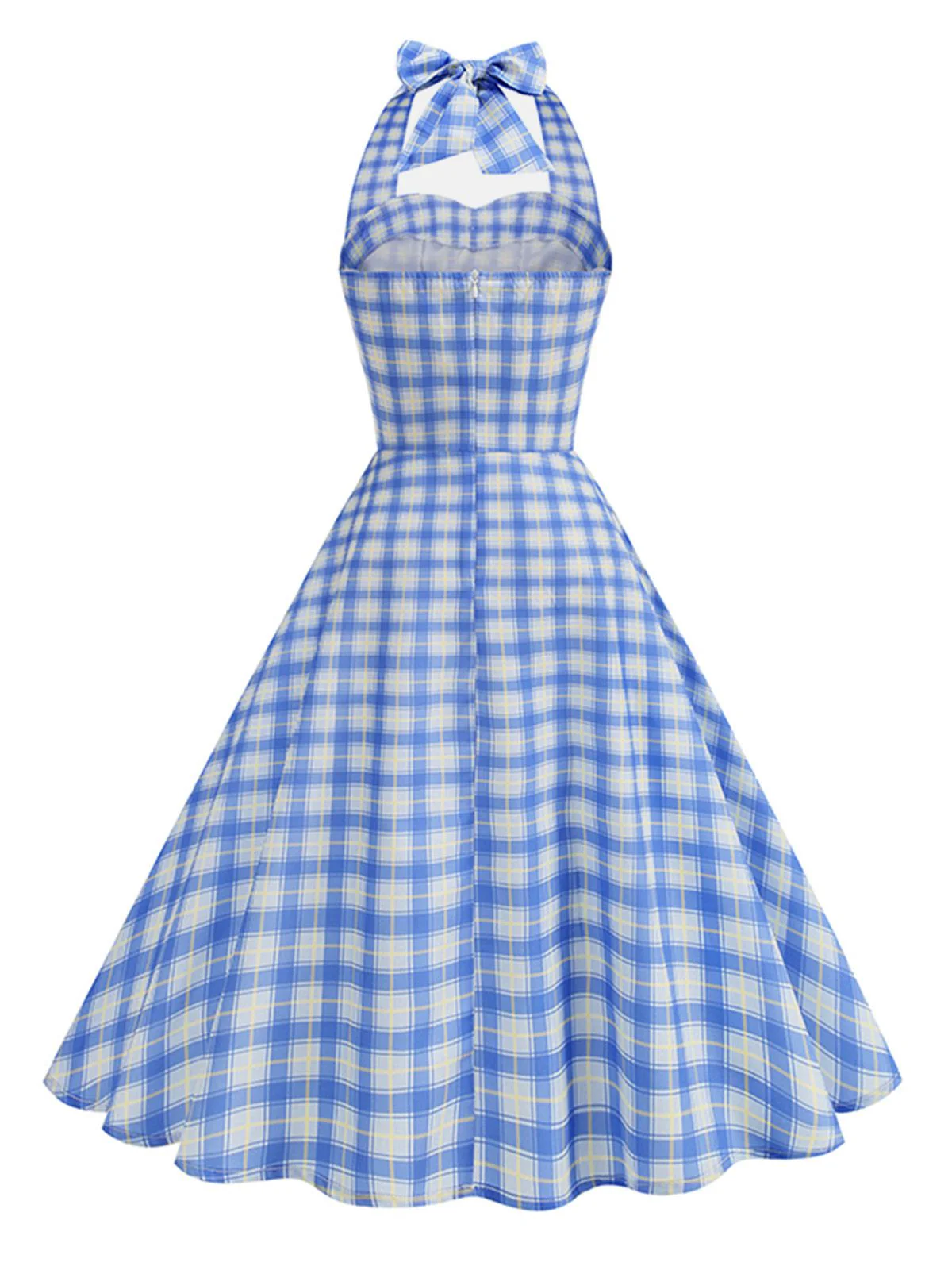 1950s Plaid Halter Sweetheart Neck Dress - Image 3