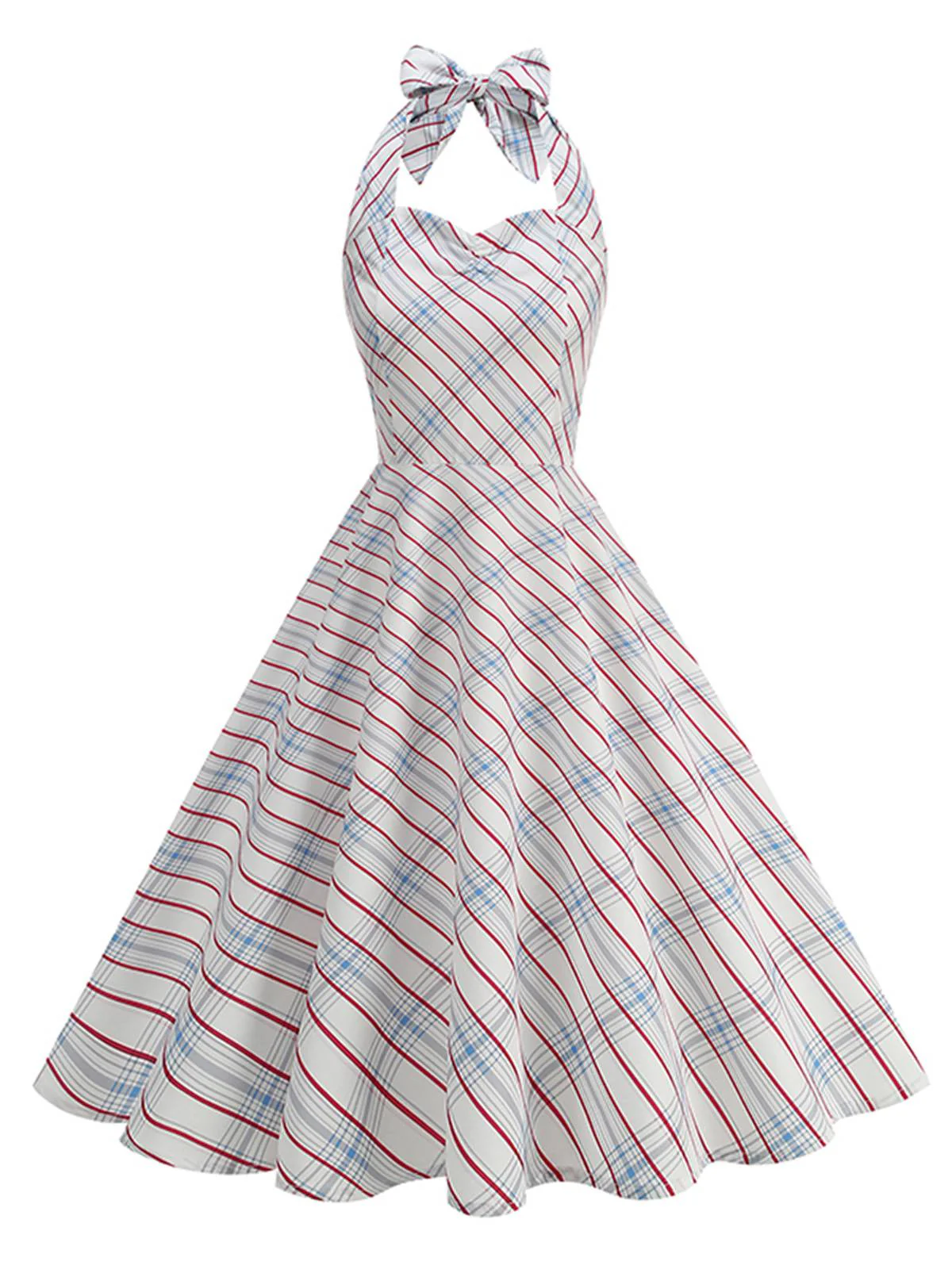 1950s Plaid Halter Sweetheart Neck Dress - Image 5