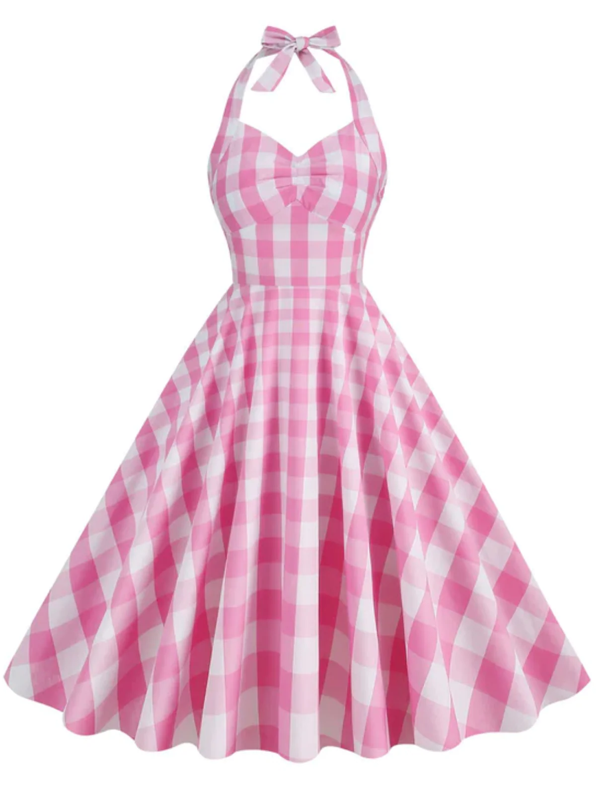 1950s Plaid Halter Swing Dress - Image 3