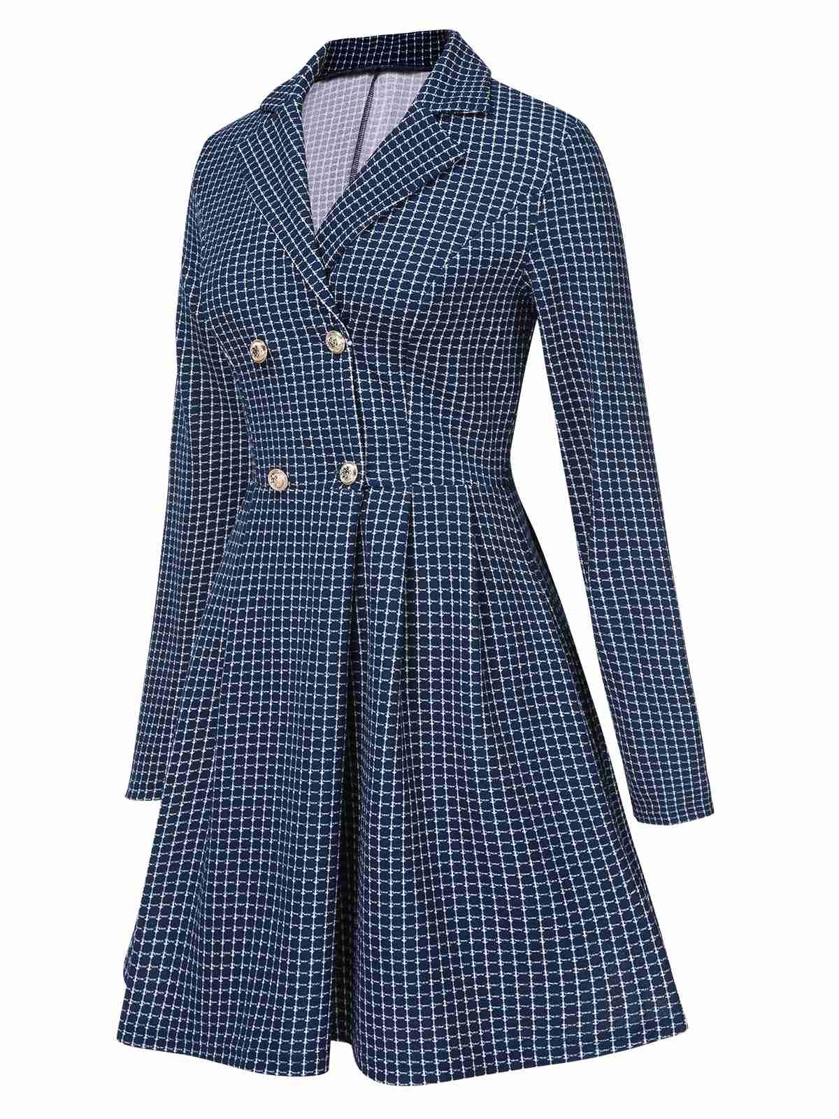 1950s Plaid Notch Lapel Double Breasted Coat - Image 3
