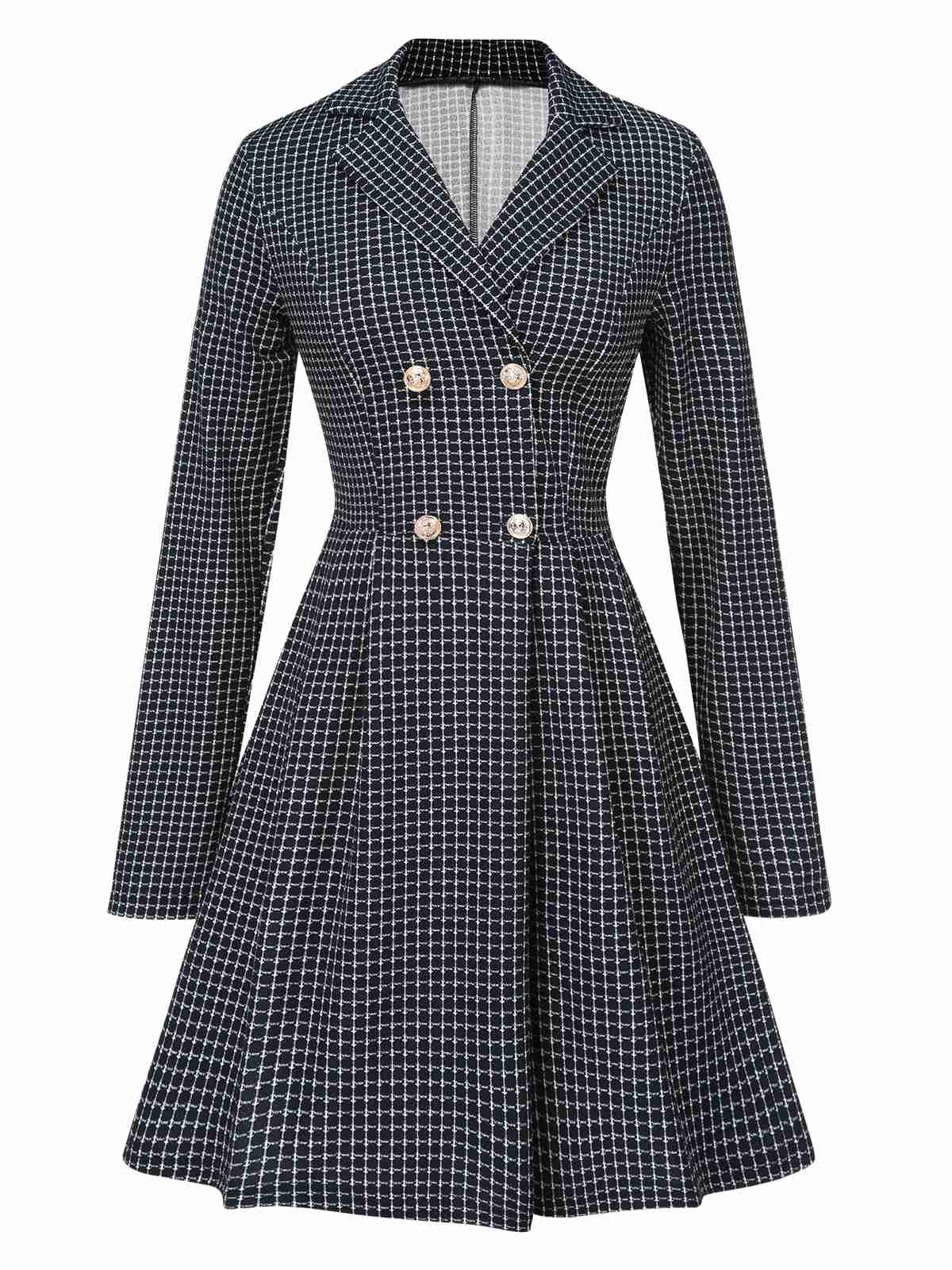 1950s Plaid Notch Lapel Double Breasted Coat - Image 5
