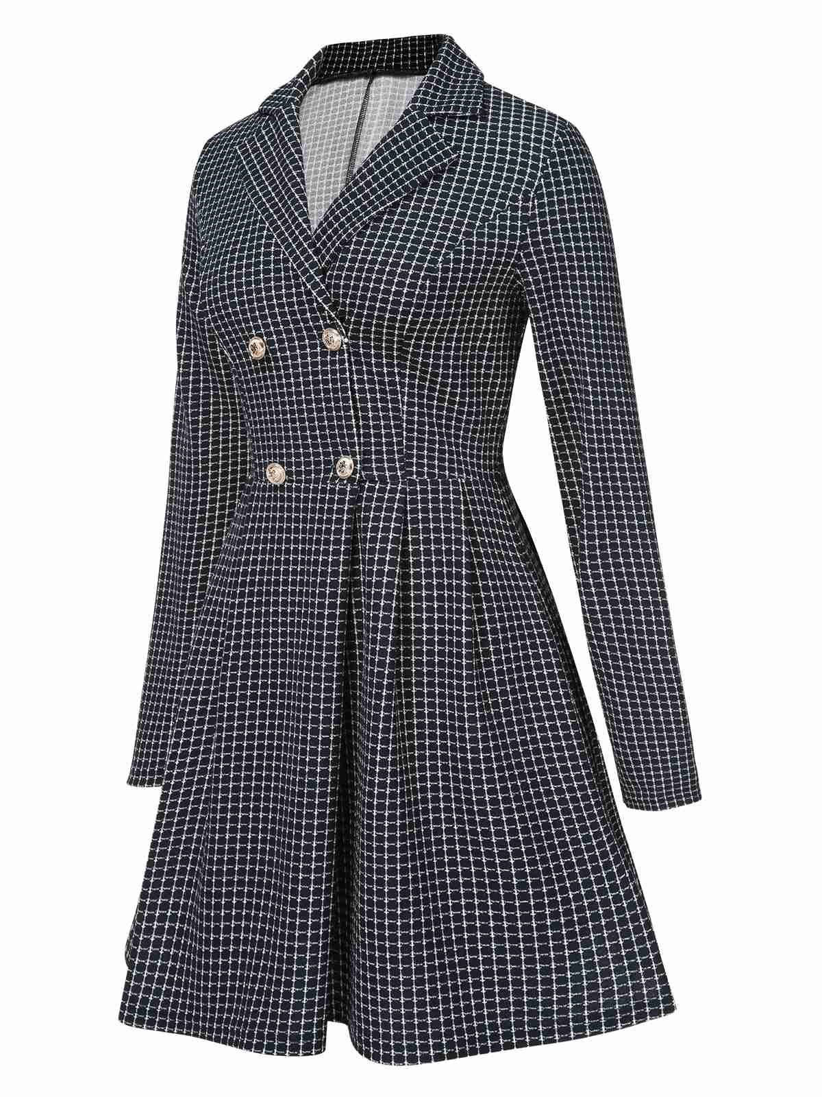 1950s Plaid Notch Lapel Double Breasted Coat - Image 7