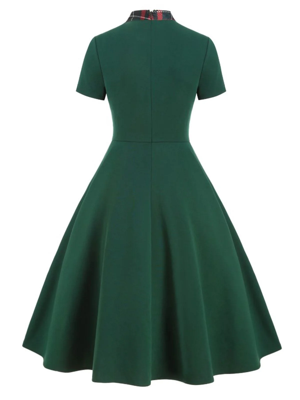 1950s Plaid Patchwork Bow Swing Dress - Image 3