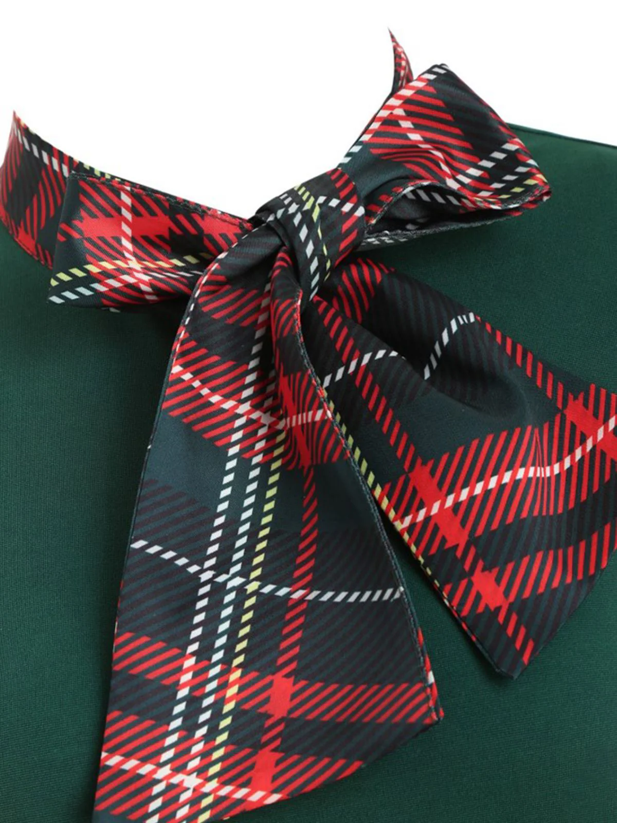 1950s Plaid Patchwork Bow Swing Dress - Image 4