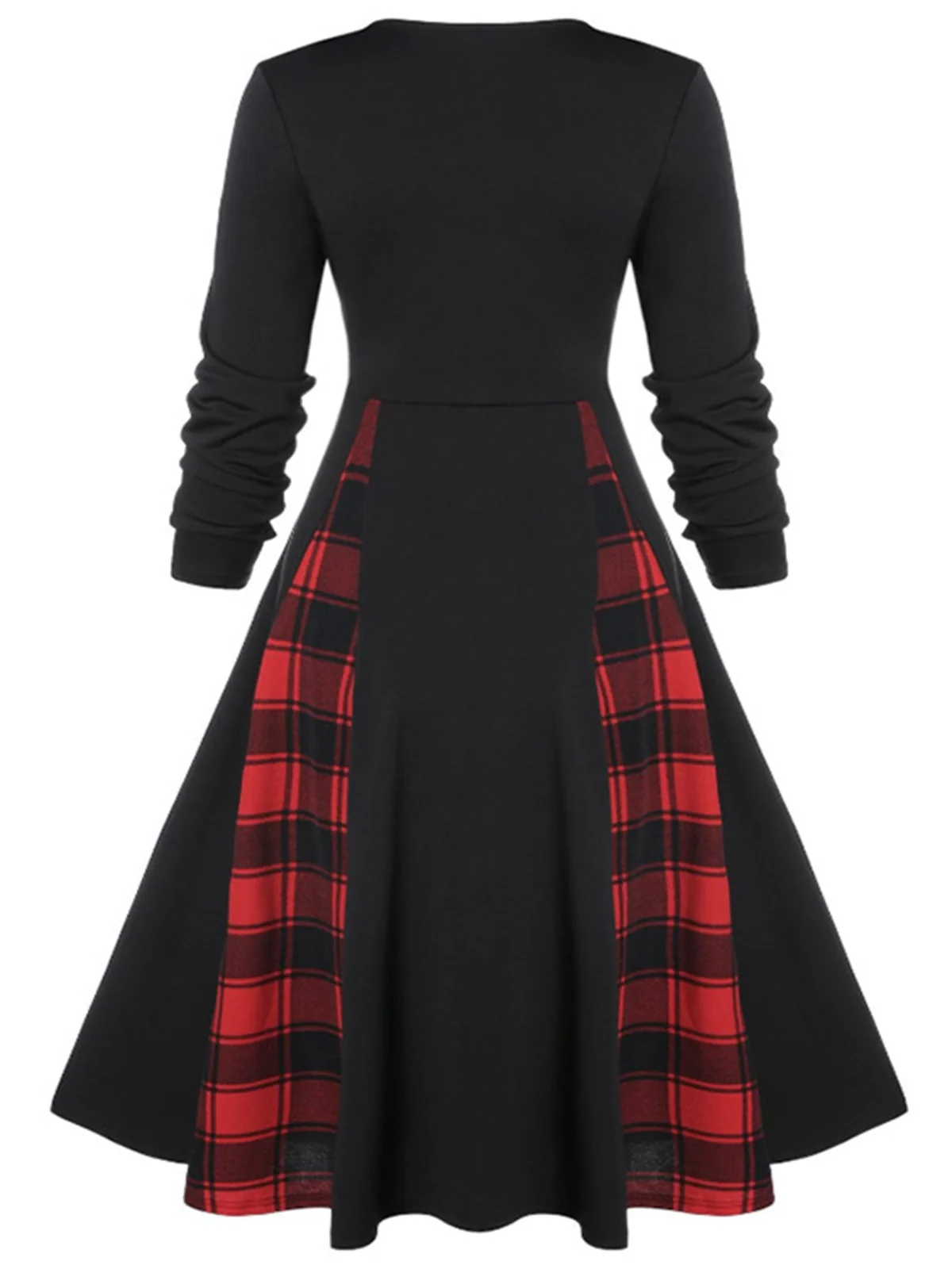 1950s Plaid Patchwork Gothic Pleated Dress - Image 2
