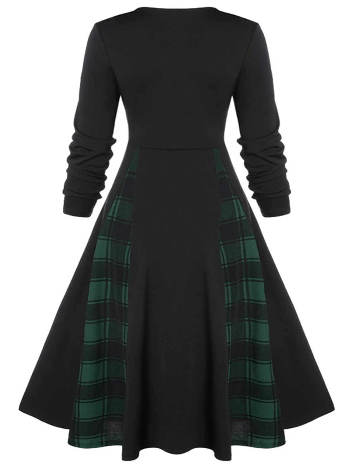 1950s Plaid Patchwork Gothic Pleated Dress - Image 5