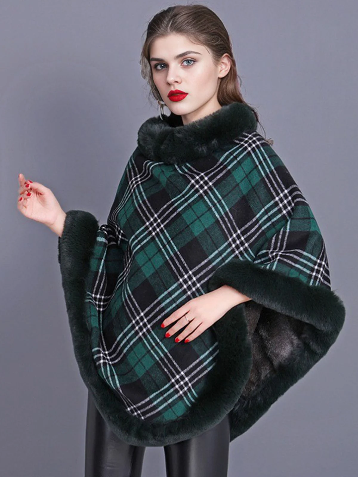 1950s Plaid Velvet Rex Rabbit Fur Shawl - Image 5