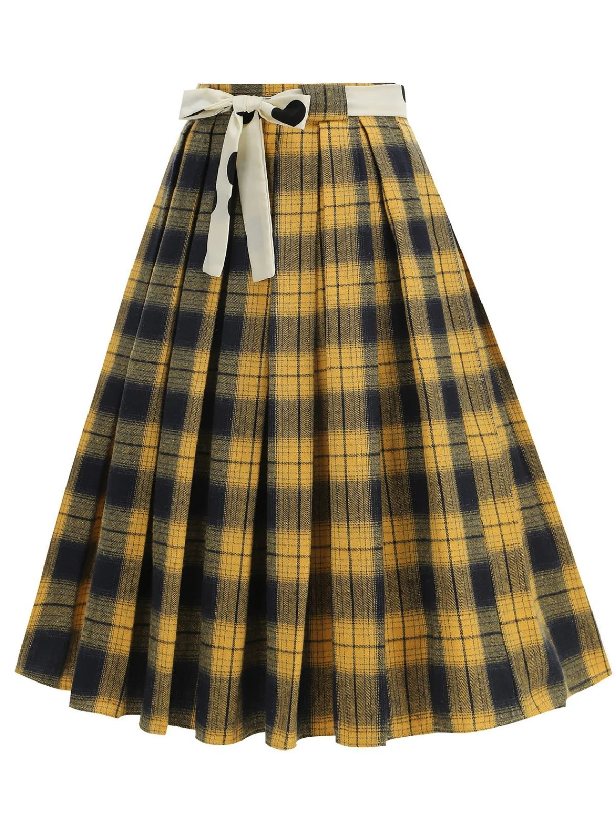 1950s Polka Dot Belt Plaid Pleated Skirt - Image 4
