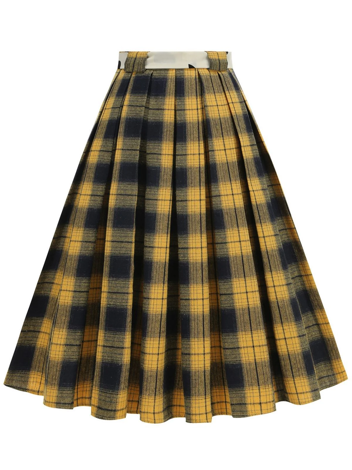 1950s Polka Dot Belt Plaid Pleated Skirt - Image 5