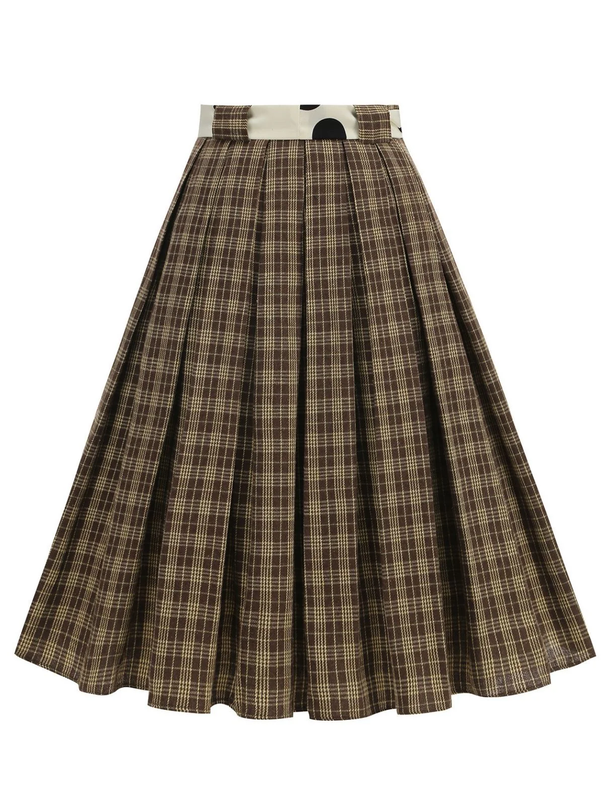 1950s Polka Dot Belt Plaid Pleated Skirt - Image 9