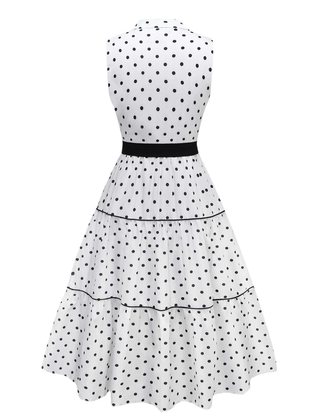 1950s Polka Dot Belted Sleeveless Shirt Dress - Image 2