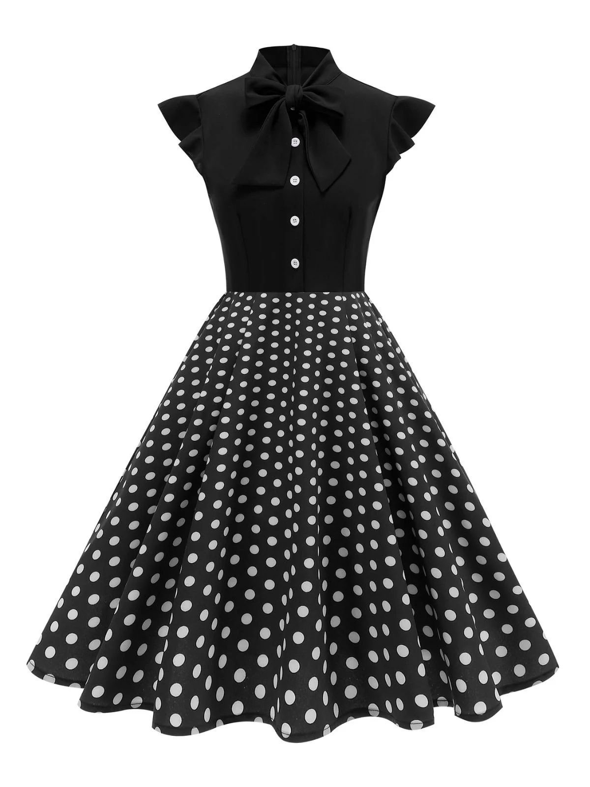 1950s Polka Dot Bow Swing Dress - Image 11