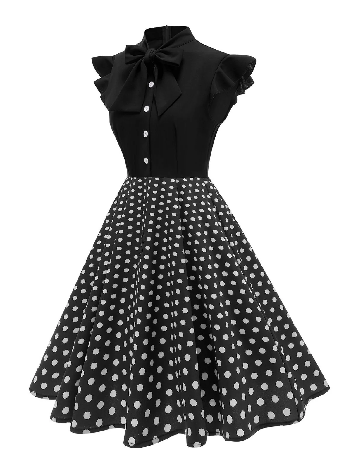 1950s Polka Dot Bow Swing Dress - Image 12