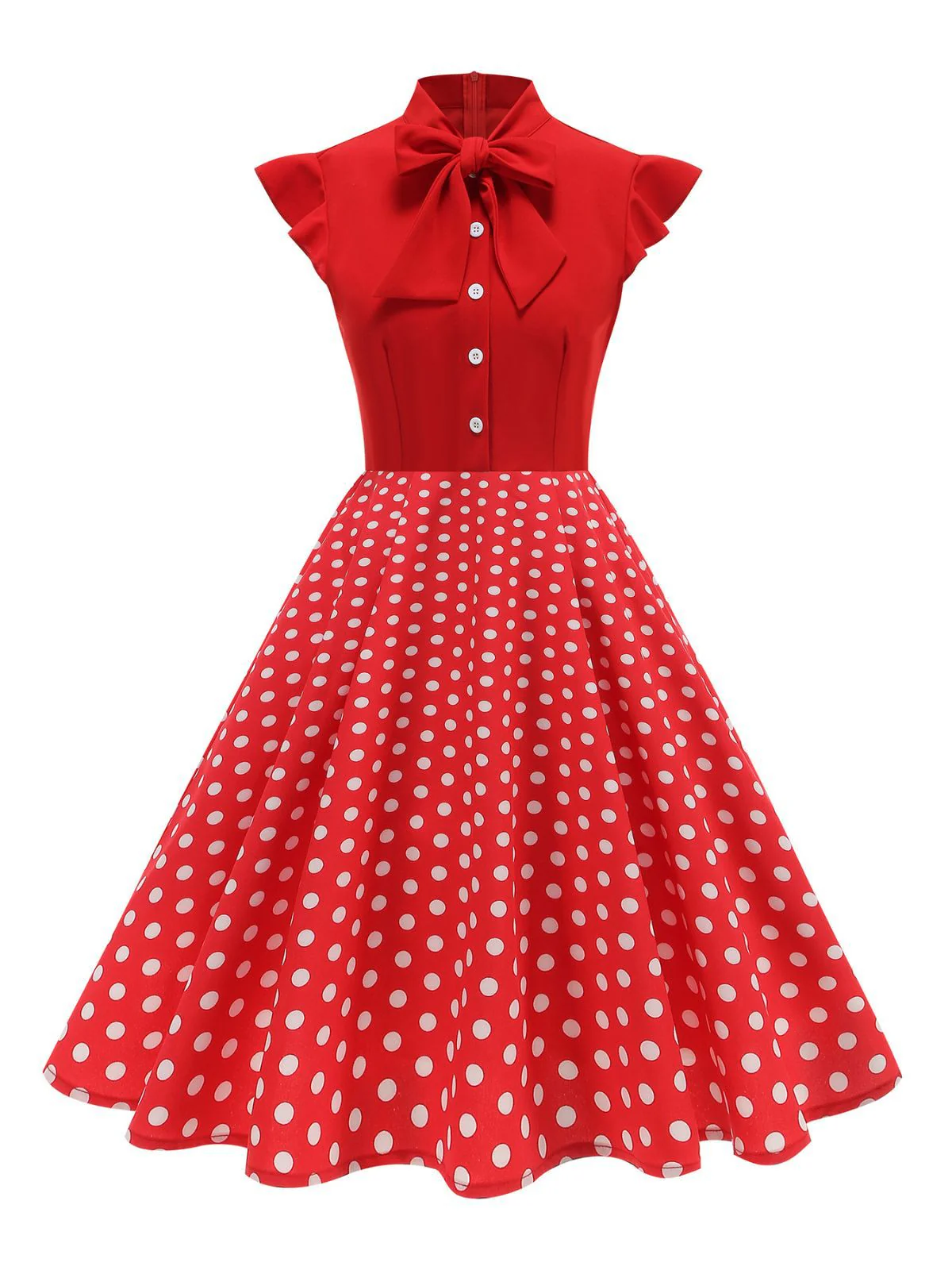 1950s Polka Dot Bow Swing Dress - Image 2