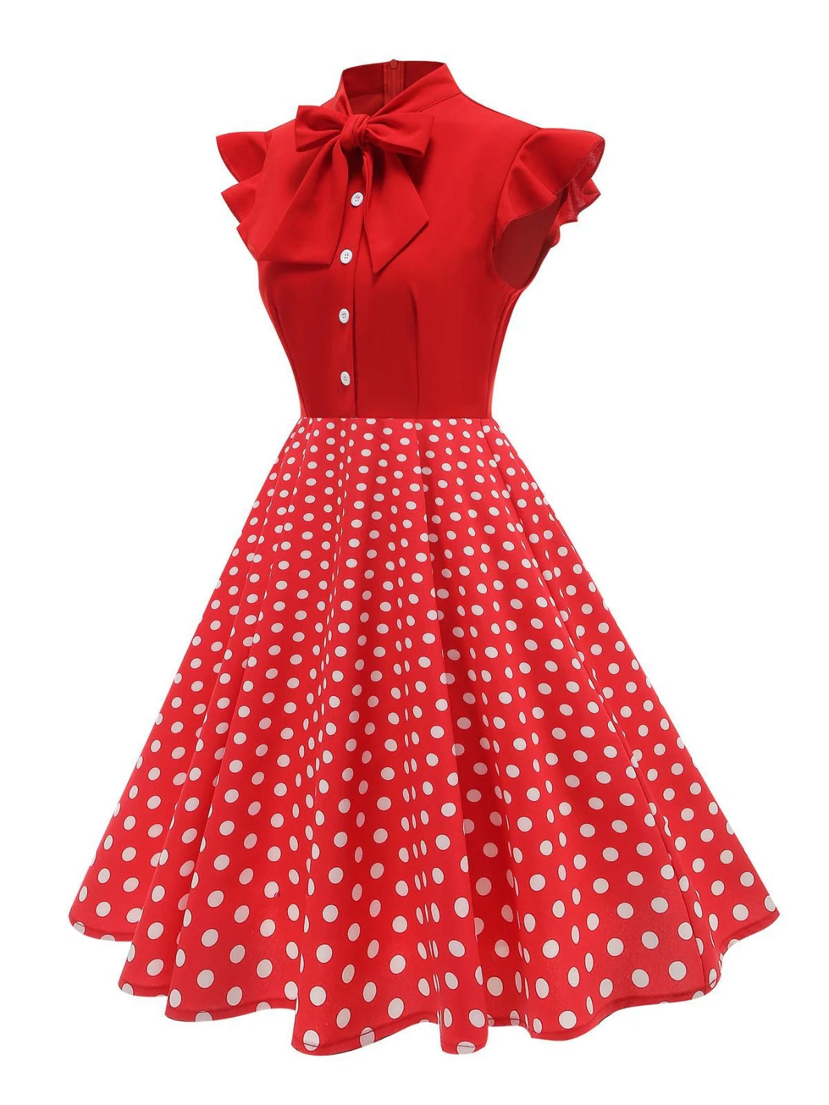 1950s Polka Dot Bow Swing Dress - Image 3