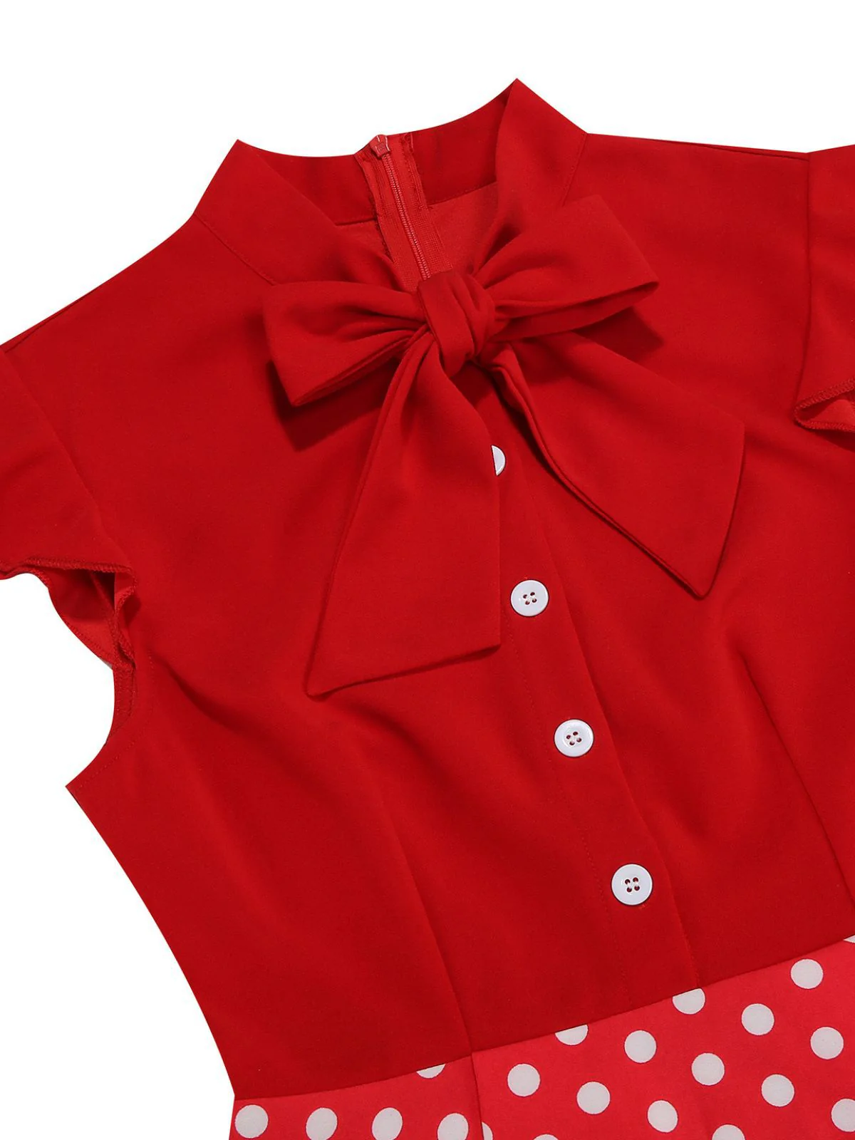 1950s Polka Dot Bow Swing Dress - Image 5
