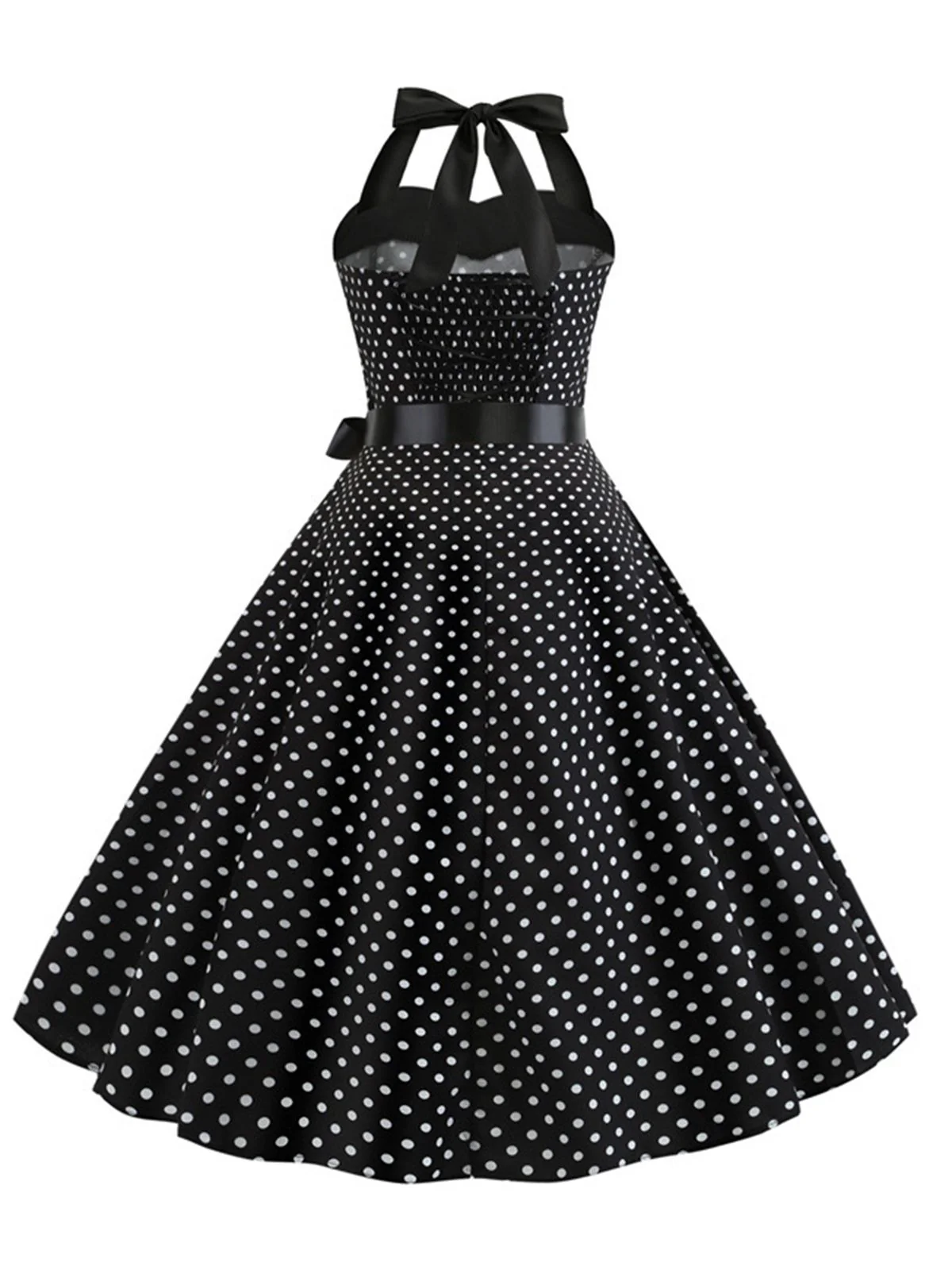 1950s Polka Dot Bow Tie Halter Swing Dress - Image 3
