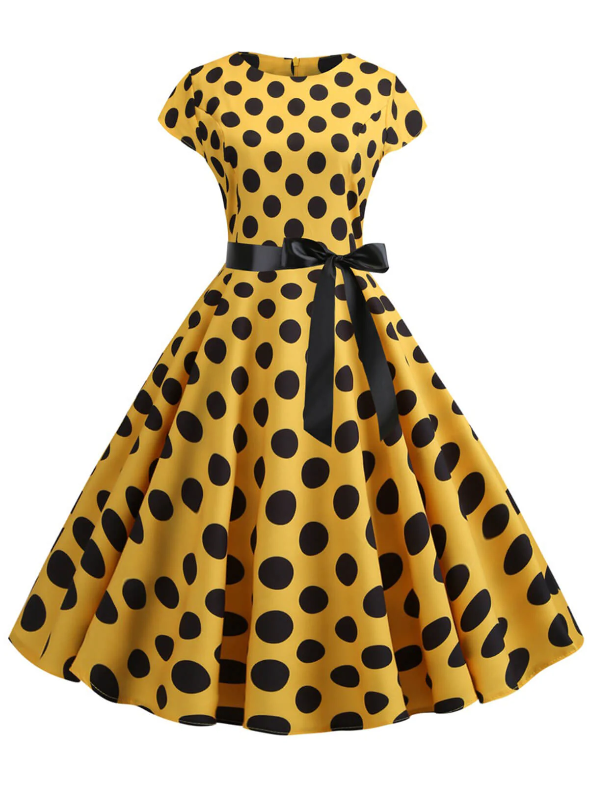1950s Polka Dot Cap Sleeved Dress - Image 3