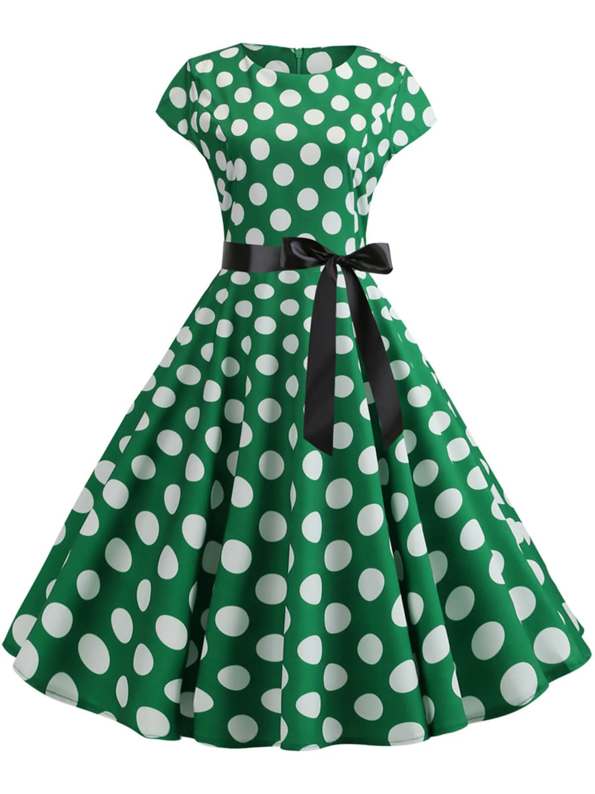1950s Polka Dot Cap Sleeved Dress - Image 5