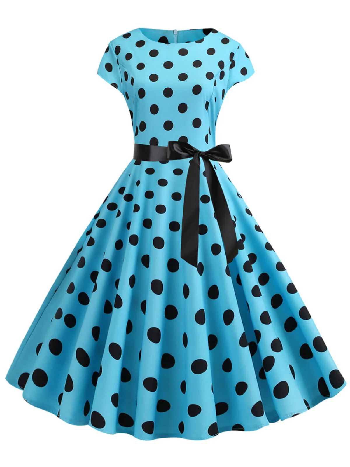 1950s Polka Dot Cap Sleeved Dress - Image 9