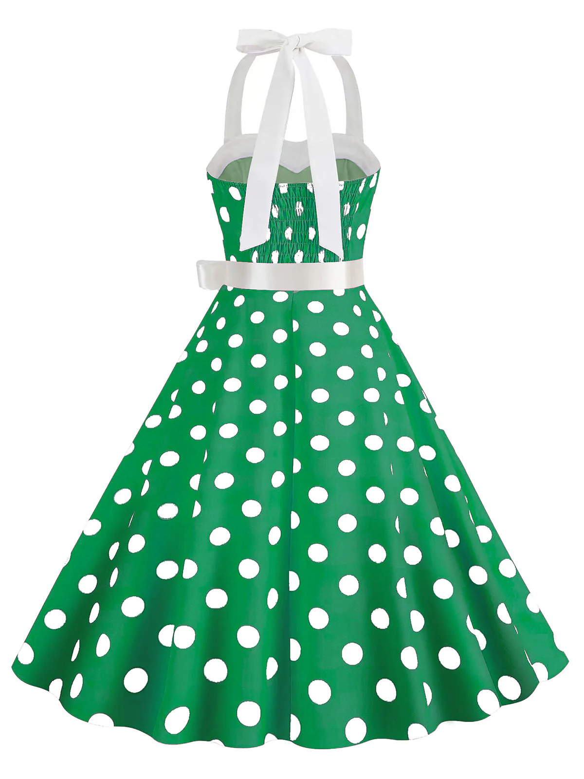 1950s Polka Dot Halter Belt Swing Dress - Image 4