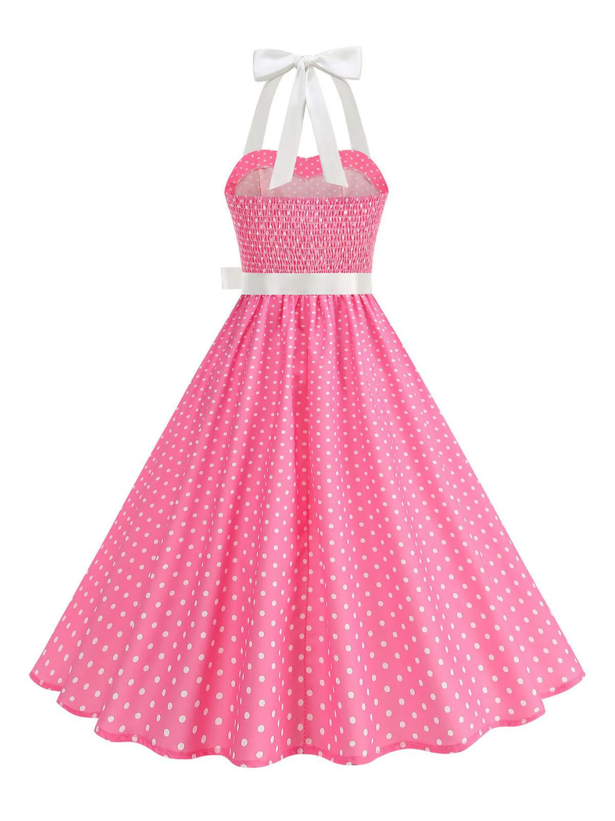 1950s Polka Dot Halter Belted Swing Dress - Image 6