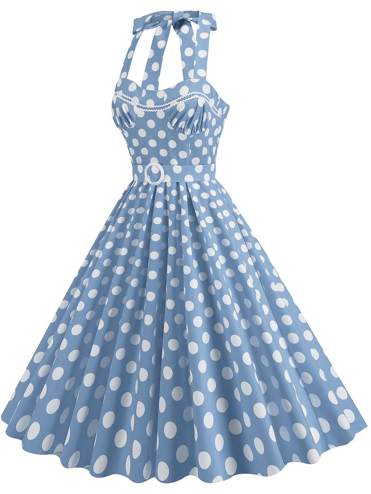 1950s Polka Dot Halter Neck Belt Dress - Image 2