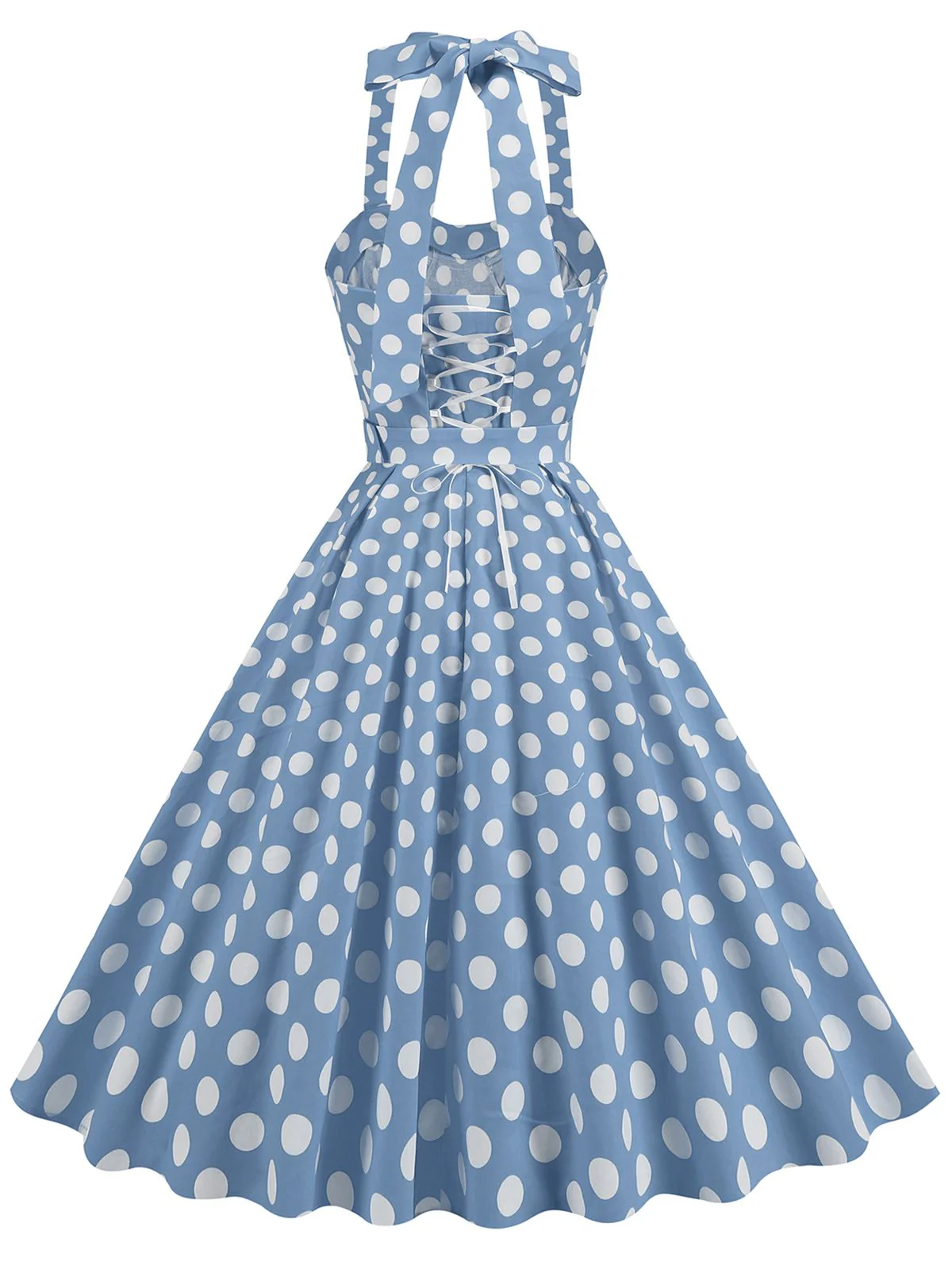 1950s Polka Dot Halter Neck Belt Dress - Image 3