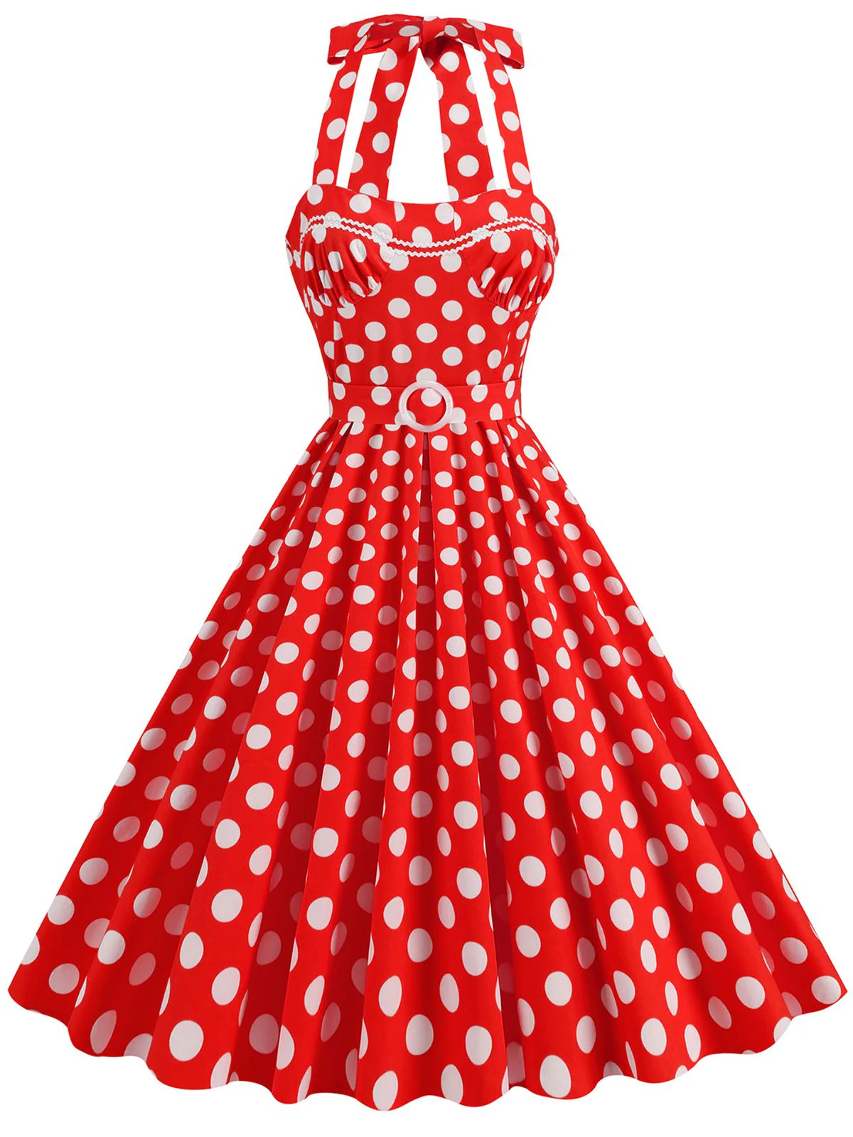 1950s Polka Dot Halter Neck Belt Dress - Image 4