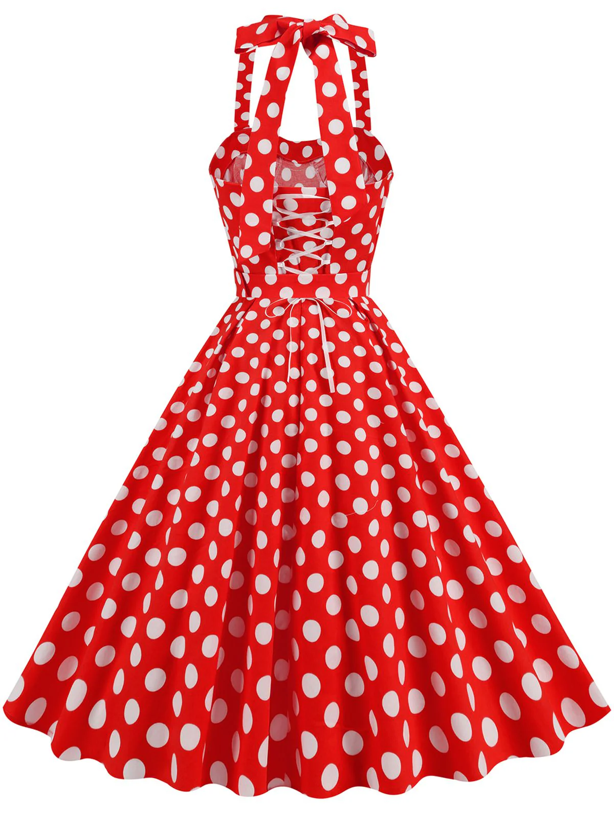 1950s Polka Dot Halter Neck Belt Dress - Image 6