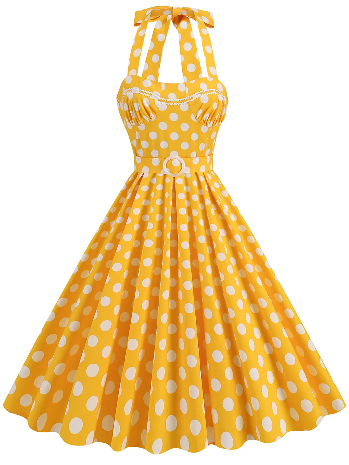 1950s Polka Dot Halter Neck Belt Dress - Image 7