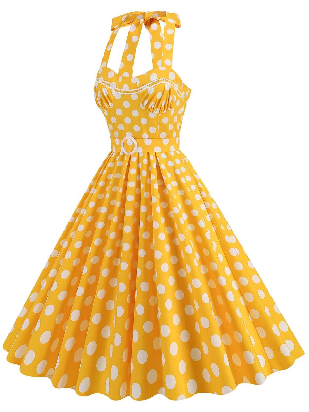 1950s Polka Dot Halter Neck Belt Dress - Image 8