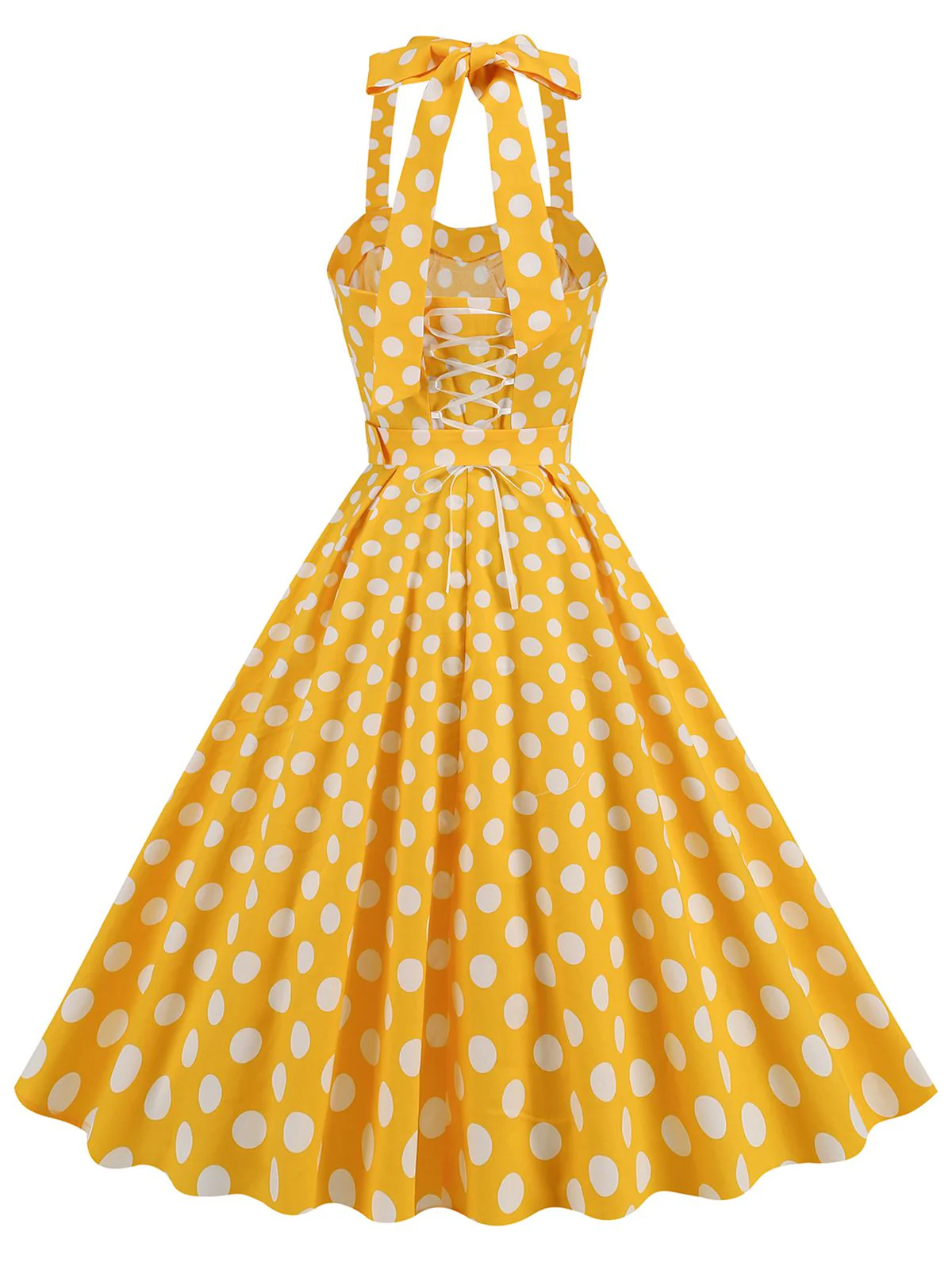 1950s Polka Dot Halter Neck Belt Dress - Image 9