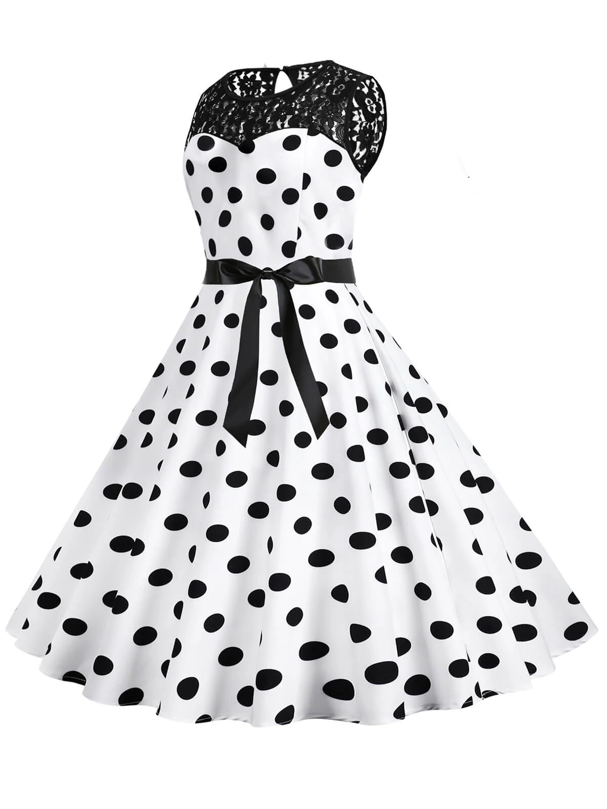 1950s Polka Dot Lace Patchwork Dress - Image 2