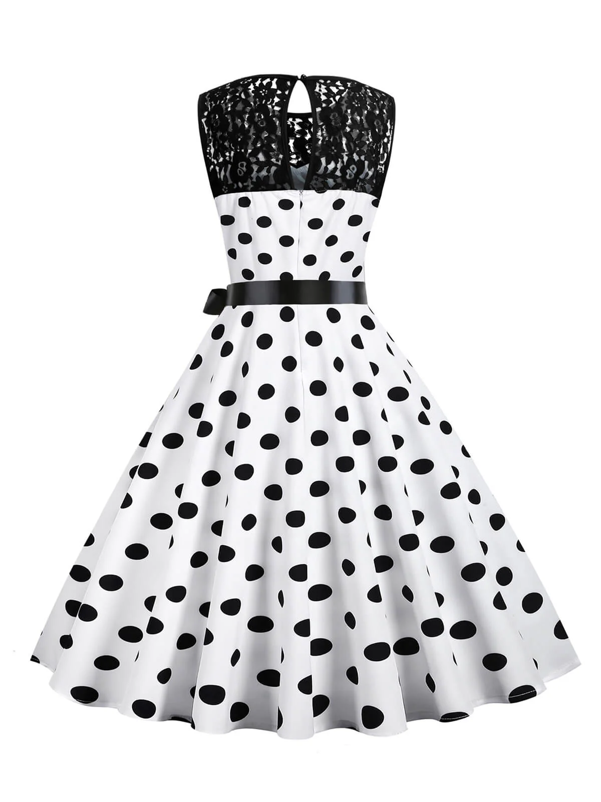1950s Polka Dot Lace Patchwork Dress - Image 3