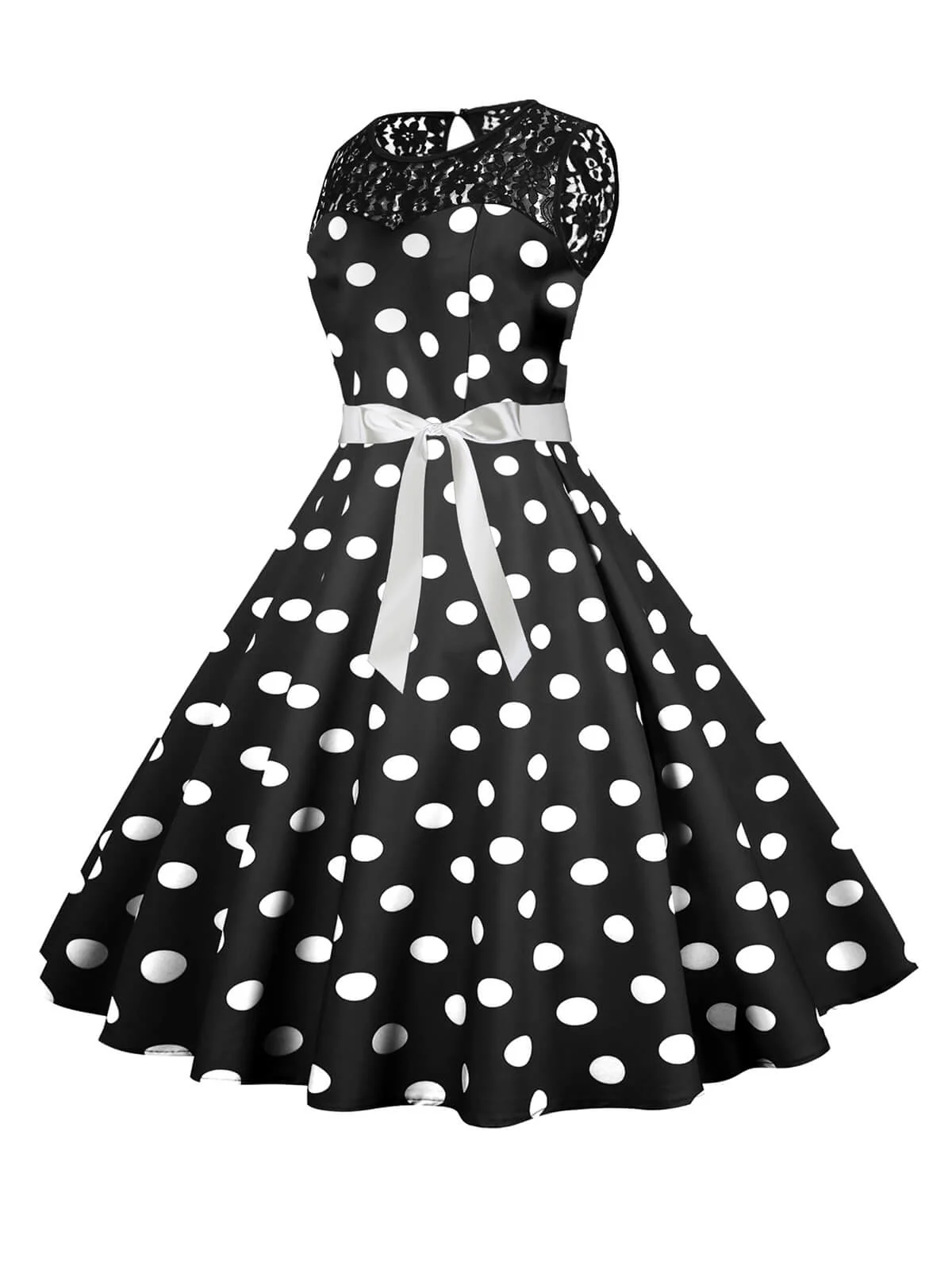 1950s Polka Dot Lace Patchwork Dress - Image 2