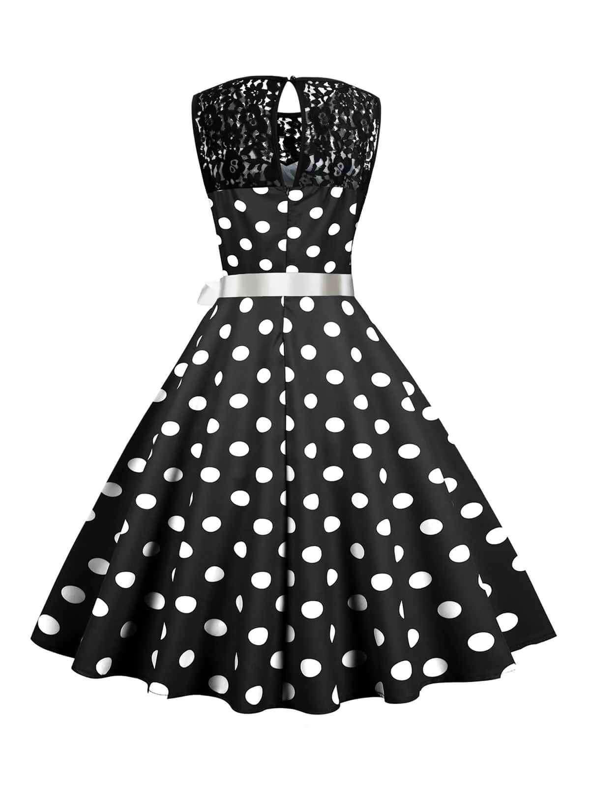 1950s Polka Dot Lace Patchwork Dress - Image 3