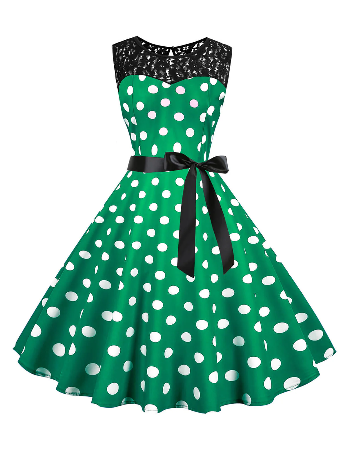 1950s Polka Dot Lace Patchwork Dress - Image 4