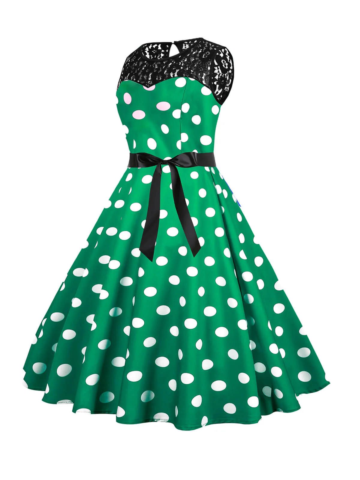 1950s Polka Dot Lace Patchwork Dress - Image 5