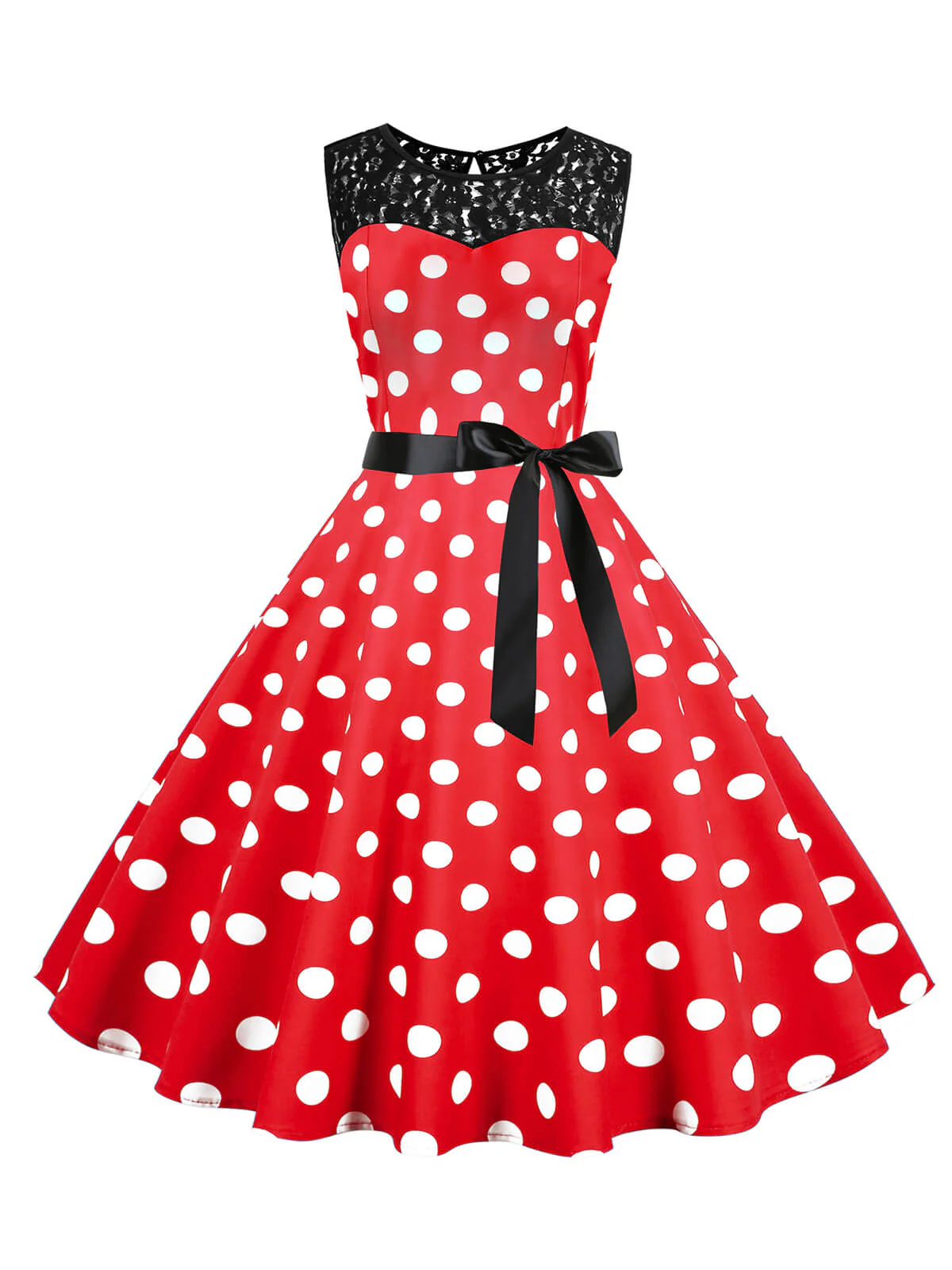 1950s Polka Dot Lace Patchwork Dress - Image 7
