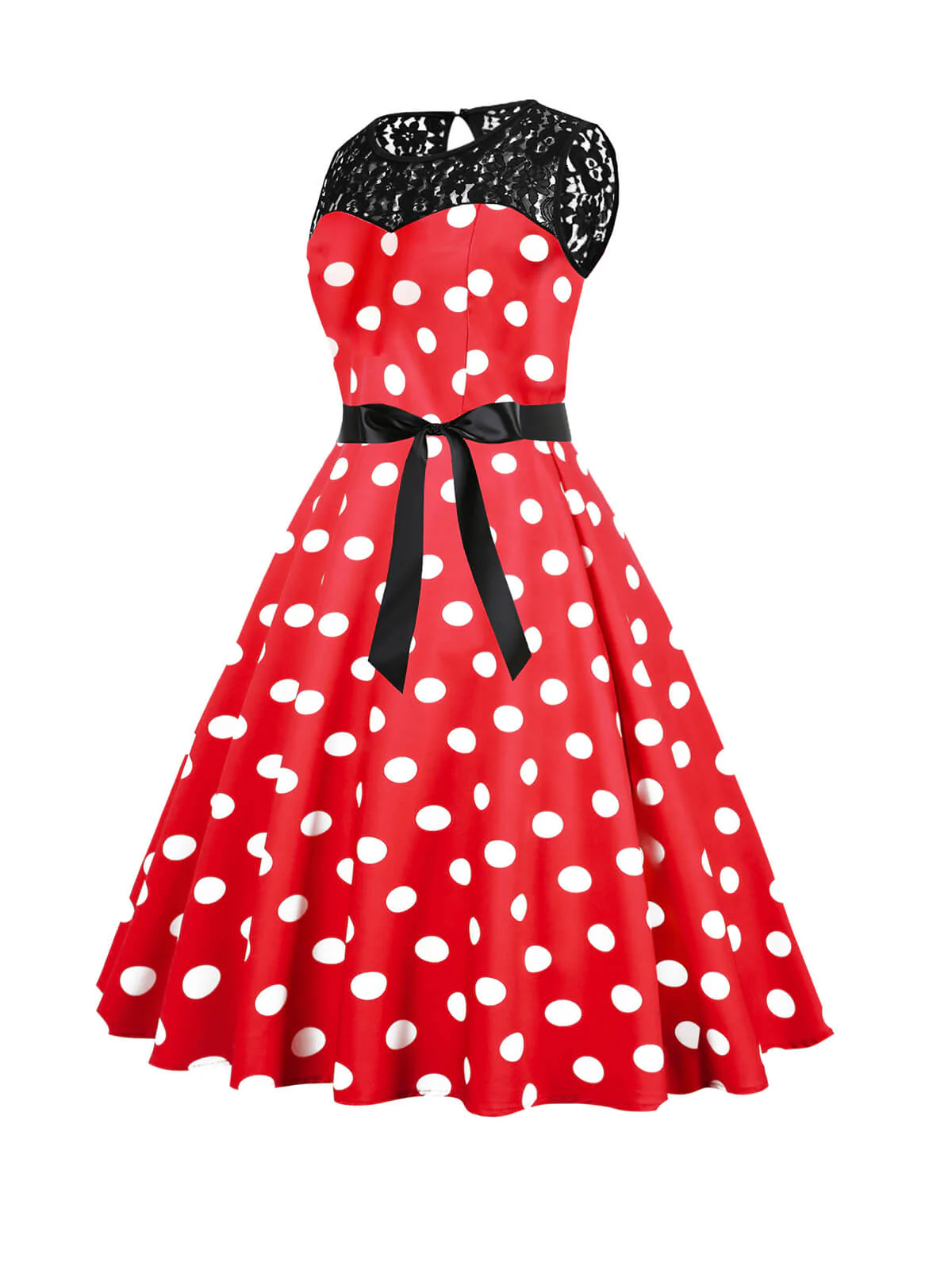 1950s Polka Dot Lace Patchwork Dress - Image 8