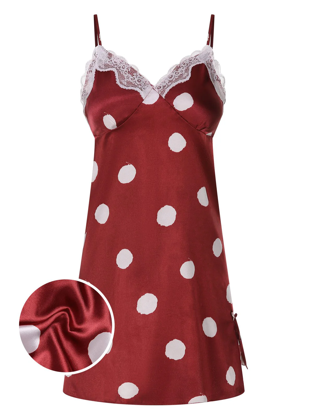 1950s Polka Dot Lace Spaghetti Straps Sleepwear - Image 13