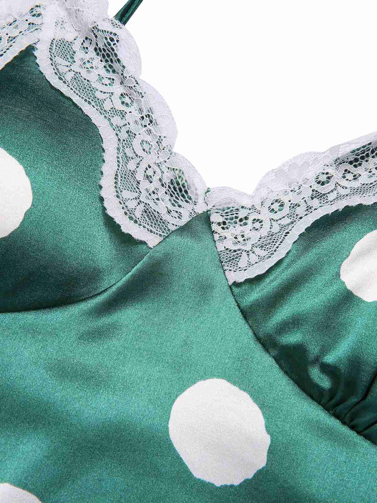 1950s Polka Dot Lace Spaghetti Straps Sleepwear - Image 5