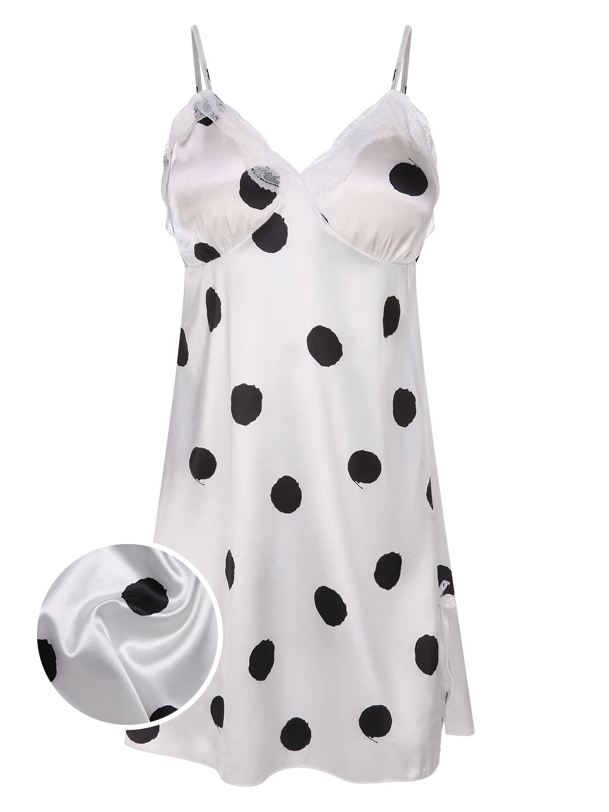 1950s Polka Dot Lace Spaghetti Straps Sleepwear - Image 7