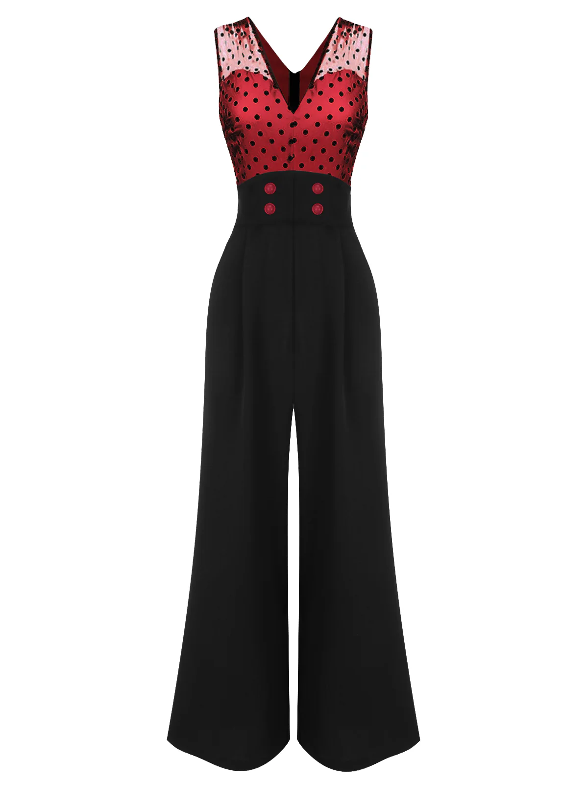 1930s Polka Dot Patchwork Button Jumpsuit - Image 5