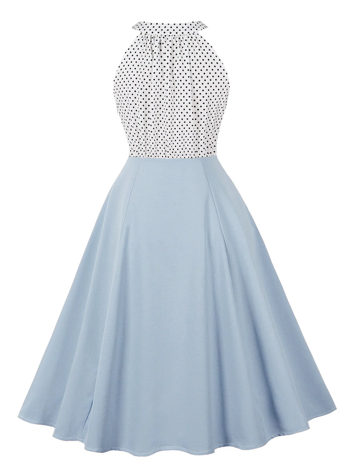 1950s Polka Dot Patchwork Halter Round-Neck Dress - Image 6