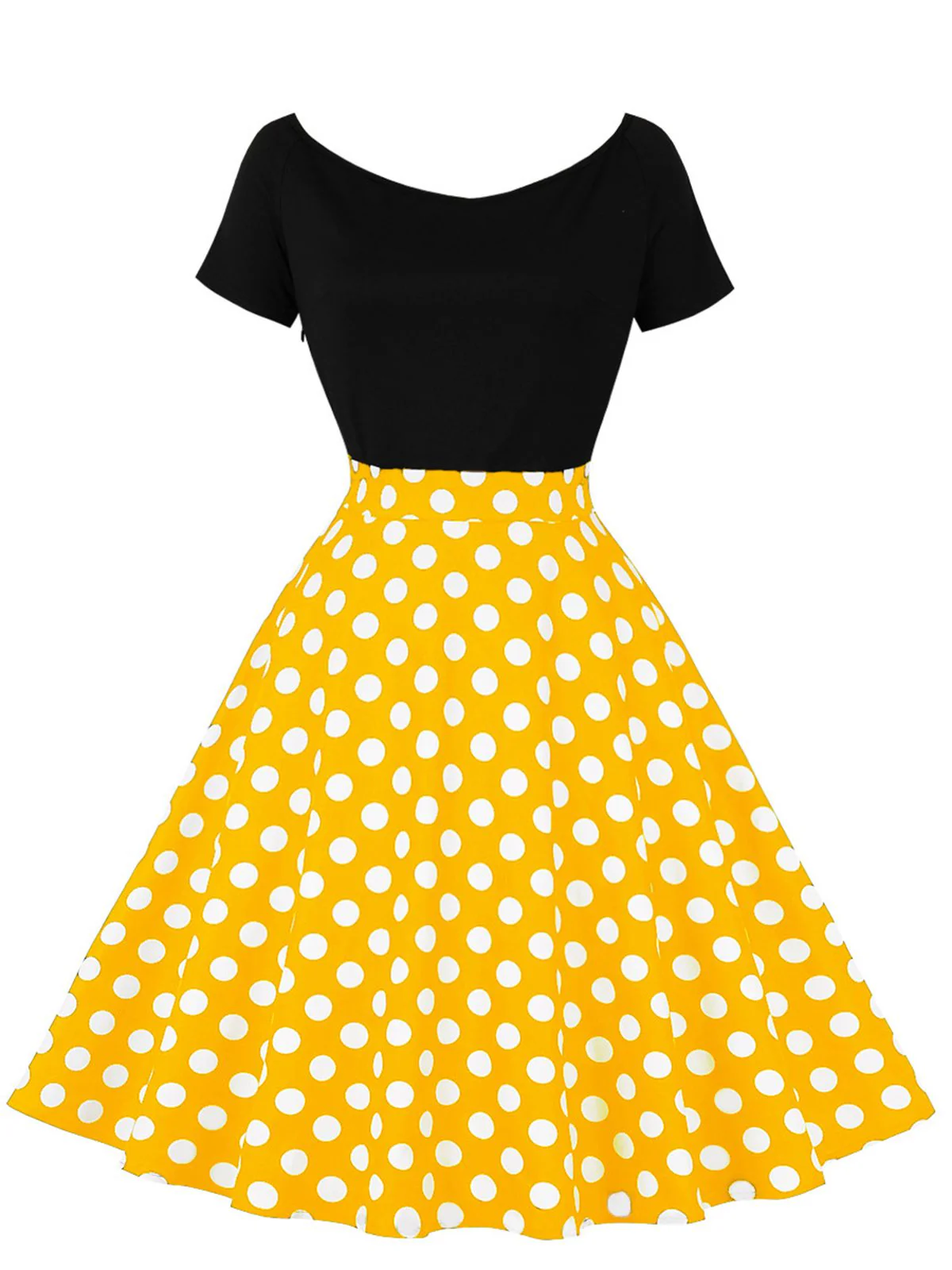 1950s Polka Dot Patchwork Short Sleeves Dress - Image 10