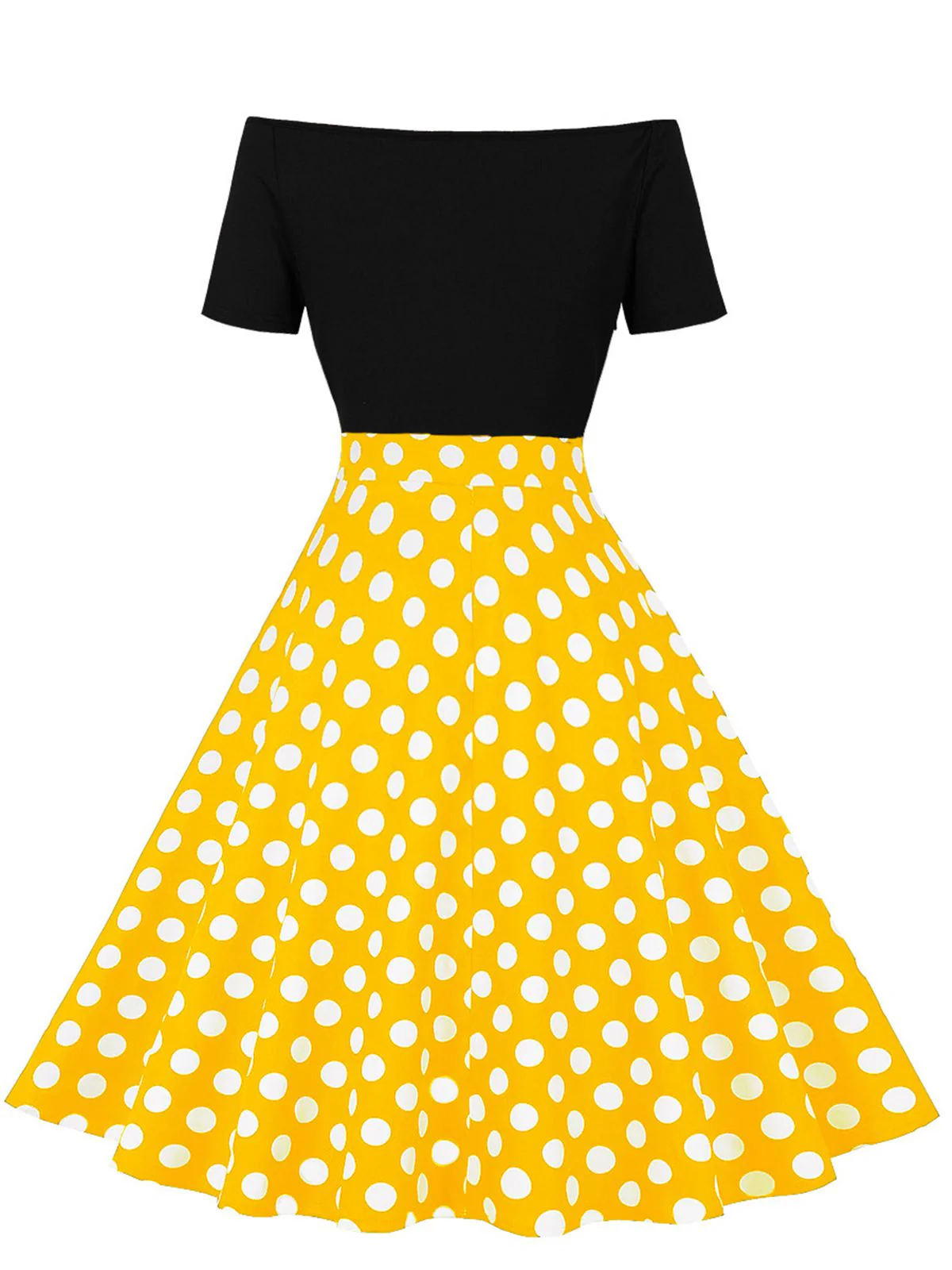 1950s Polka Dot Patchwork Short Sleeves Dress - Image 11