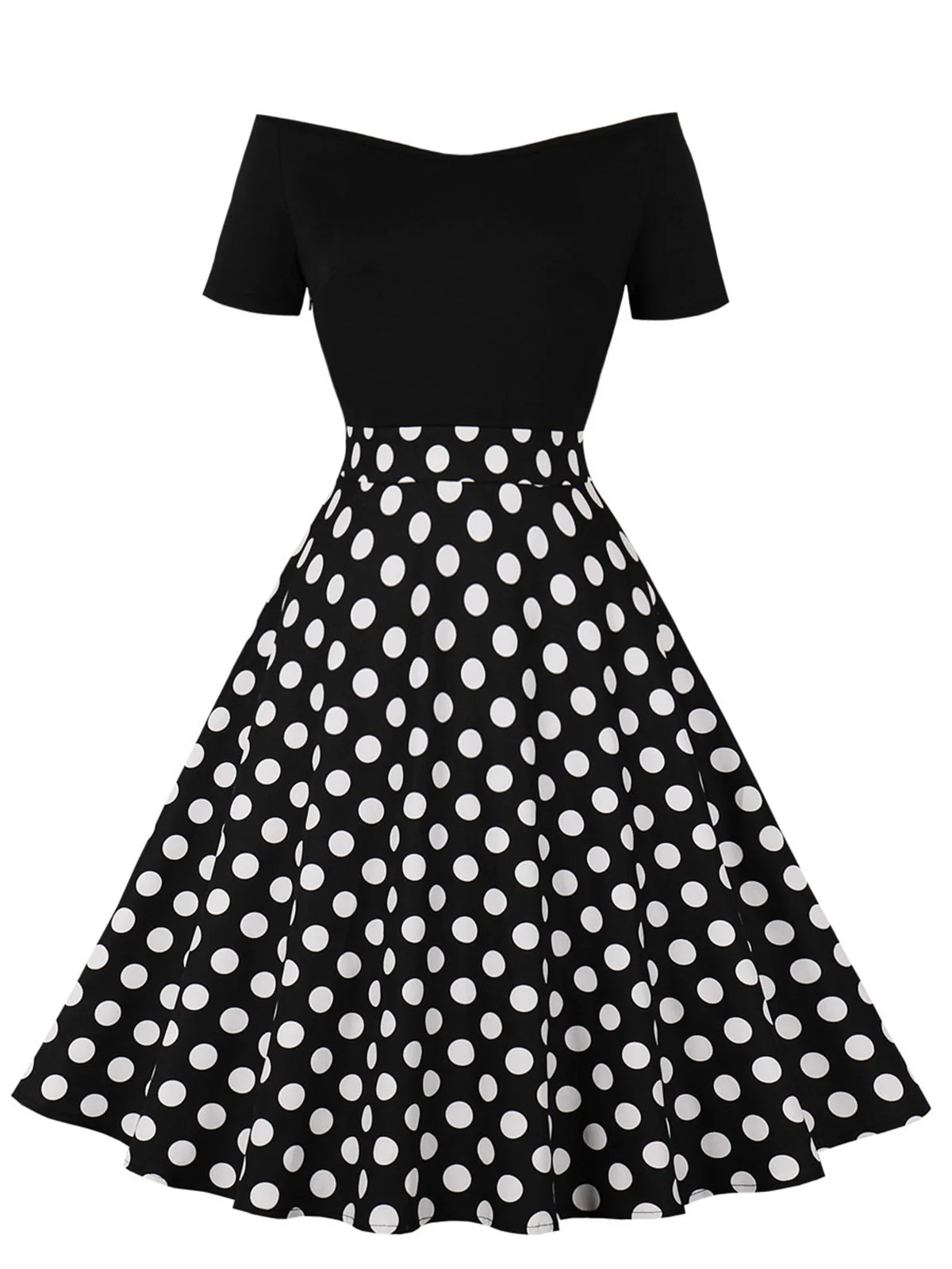 1950s Polka Dot Patchwork Short Sleeves Dress - Image 2